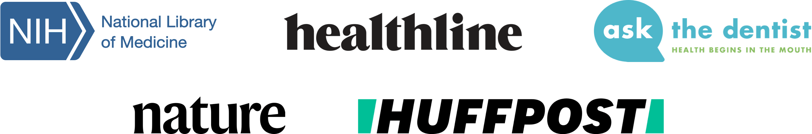 NIH National Library of Medicine, Healthline, Ask the Dentist, Nature and HuffPost